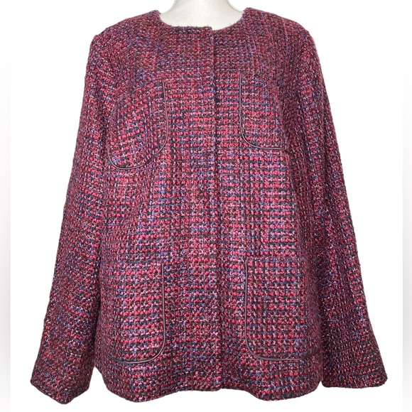 TALBOTS Muticolor Magenta, Burgundy, Purple, Wool Blend Tweed Plus Blazer, 20W - Picture 1 of 16